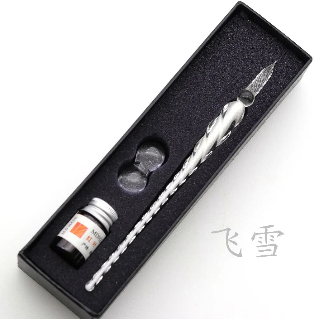 Crystal Glass Dipping Pen Gift Box Colorful Gold Powder Ink Signature Pen Set Creative Stationery Gifts For Friends Classmates
