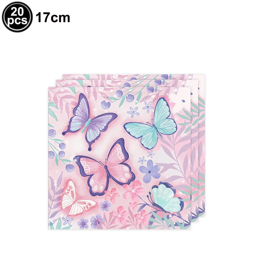 Butterfly Birthday Party Decoration Disposable Party Plates Cup Napkin Tablecloth Butterfly Knìfe Birthday Decoration Baby Showe