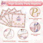 Princess Pink Castle Theme Birthday Party Disposable Tableware Set Paper Plate Paper Napkin Happy Birthday Party Decor Kids Girl
