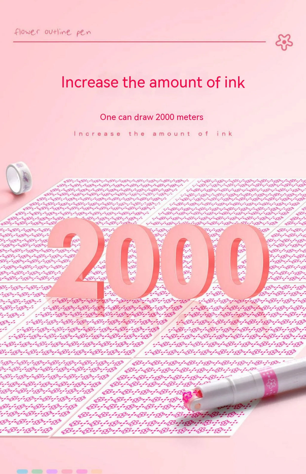 Kawaii Flowers Line Shaped Highlighter Pens, Roller Tip, Curve Liner, Marker for Writing, Journaling,Drawing Stationery, 6Pc Set
