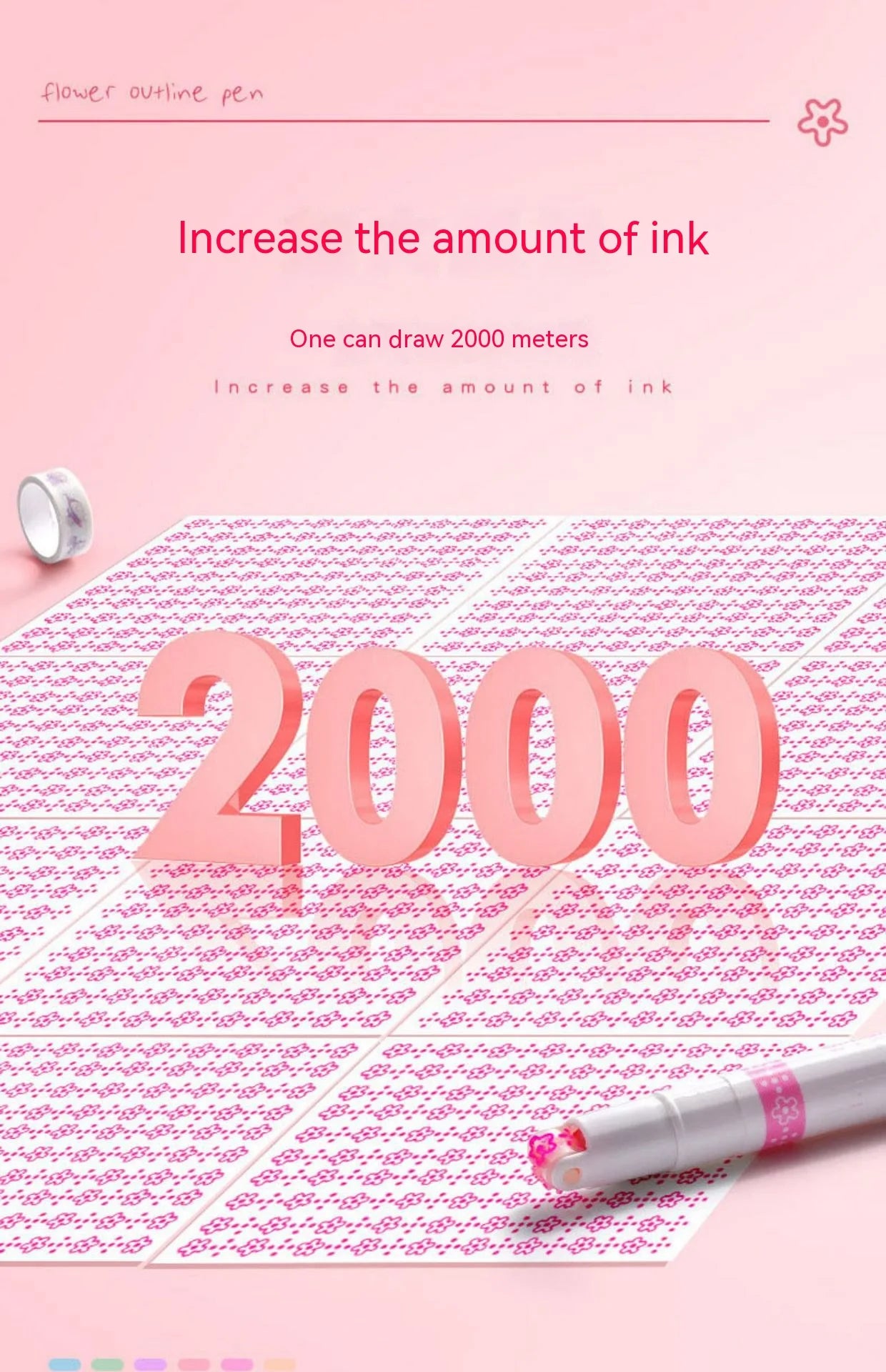 Kawaii Flowers Line Shaped Highlighter Pens, Roller Tip, Curve Liner, Marker for Writing, Journaling,Drawing Stationery, 6Pc Set