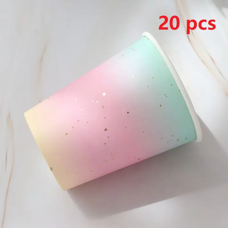 Rainbow Tableware Set for Birthday Party Decorations Rainbow Tableware Paper Plates Cups Napkins Tablecloth Dinner Disposable