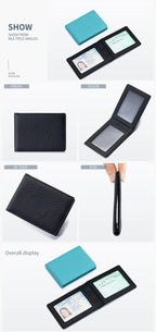 Thin Minimalist Bifold Design Driver's Licence Cover Genuine Leather ID Badge Window Slot Credit and Debit Vaccinum Cards Holder