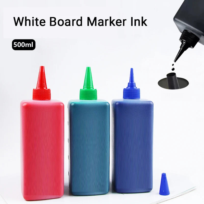 500ml Whiteboard Marker Refill Ink - Water-Based, Erasable & Eco-Friendly, Black Red Blue, High-Capacity for Classroom & Office