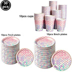 Mermaid Party Supplies Mermaid Scales Pattern Paper Plate Cup Napkin Popcorn Box Food Bowl Girl Birthday Party Baby Shower Decor