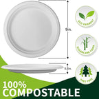 50 Pack Premium  Compostable Plates, Sugarcane Fiber Material Heavy Duty Disposable Tableware for Home Outdoor Use Eco Conscious