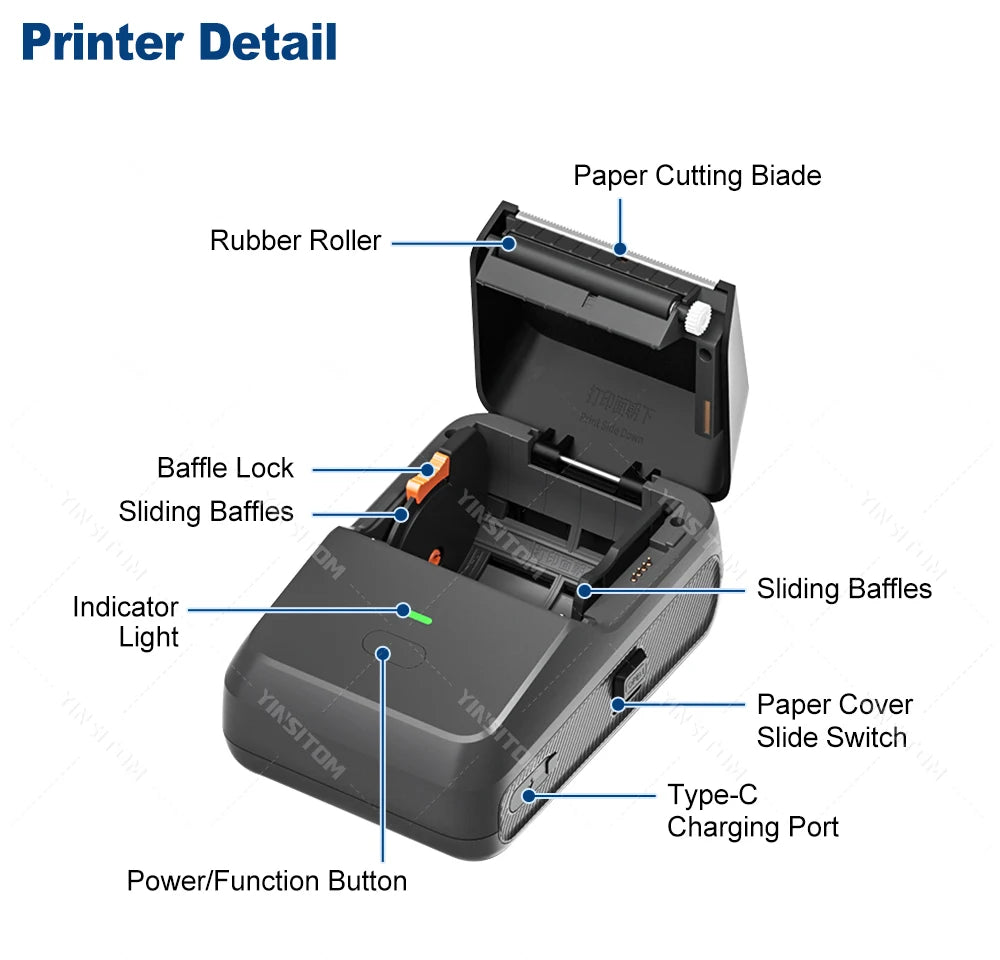 YINSITOM 20-50mm Mini Portable Thermal Printer Bluetooth Barcode Hand Multifunctional Price Label Sticker Maker Android / iOS
