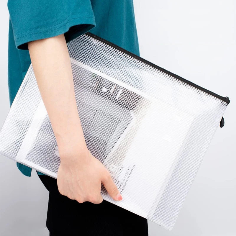 Mesh Zipper Storage Bag Document Bag Waterproof File Pouch Folders School Office Supplies Cosmetic Makeup Bags A3/A4/A5/A6