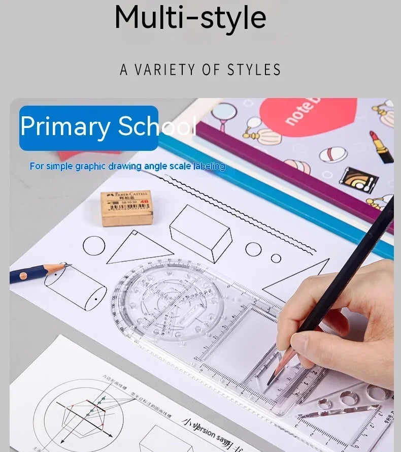 Multifunctional Geometric Function Ruler Set Mathematics Drawing Template Measuring Tool for Art Student School Office Supplies