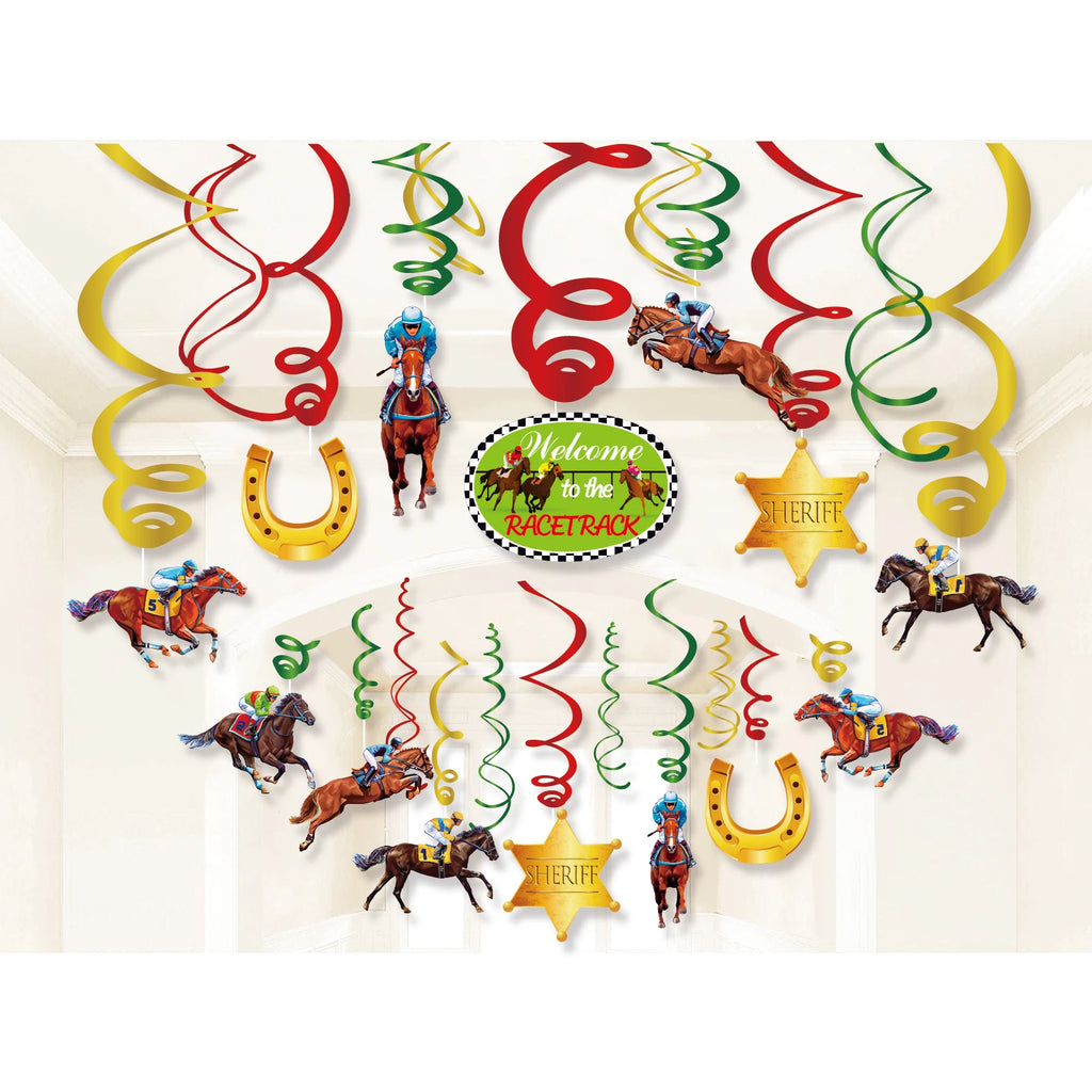 Horse Race Party Disposable Tableware Sets Plates Tablecloth Napkins Hanging Streamers Dinnerware For Birthday Party Decoration
