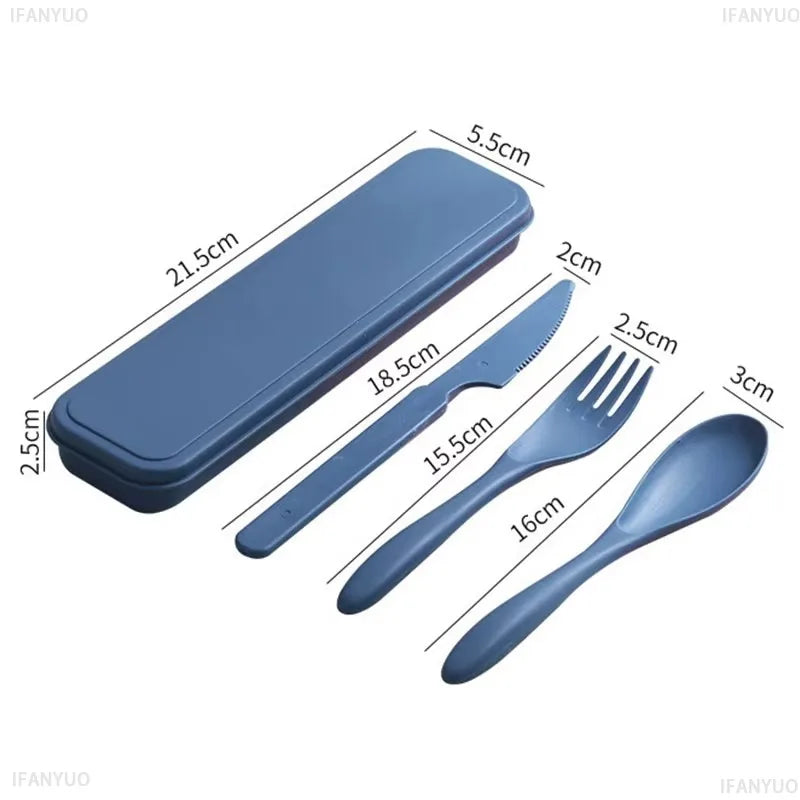 Portable Wheat Straw Dinnerware Set Reusable Knife Fork Spoon Travel Utensil Box 3In1 Tableware Kit For Tableware School Office