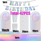 Laser Disposable Tableware Sets Silver Party Paper Cups Paper Plates Straw Party Tableware Wedding Decor Birthday Party Supplies