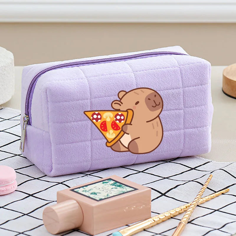 Cute Capybara 1pc pink blue Pillow Design Cosmetic Bag Pencil Case Pen Pouch Large-capacity Student Storage Pencil Case gift