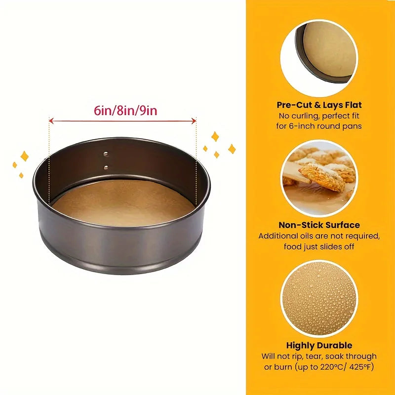 100pcs Round Parchment Papers (6''/8''/9'')  Non-Stick Precut Cake Pan Parchment Liners, For Baking Steaming Air Fryer