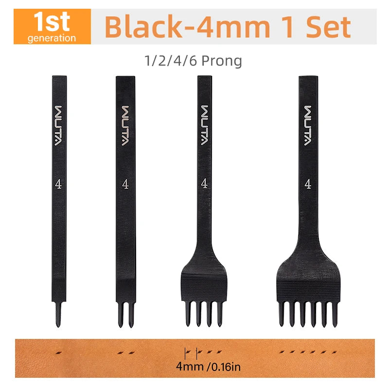 WUTA 1Set 4pcs Basic Leather Chisel Tool Diamond Pricking Iron Hole Punch Stitching Leather Craft tools 3/4/5/6mm 1-2-4-6 teeth