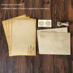 Retro Vintage Kraft Envelope Letter Pad Set Old Europe Style Love Letter Invitation Envelopes Writing Paper With Rope