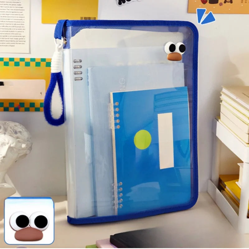 Macaron Transparent A4 File Bag Large-capacity Textbook Storage Zipper Student Hand-held Thickened Waterproof Storage Bag
