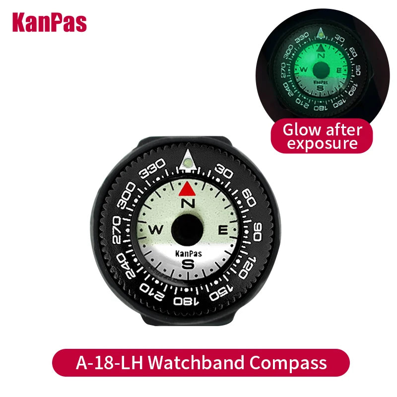 KanPas Mini Buttoncompass with Turnable Bezel/Watchband Compass /Powerful Luminous Compass/Silicone Base A-18-LH
