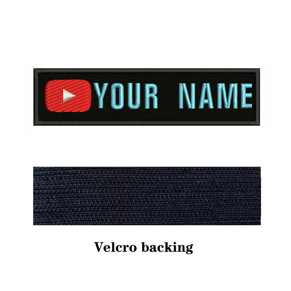YouTube Logo 10X2.5cm Embroidery Custom Name Text Patch Stripes Badge Iron On Or  Patches