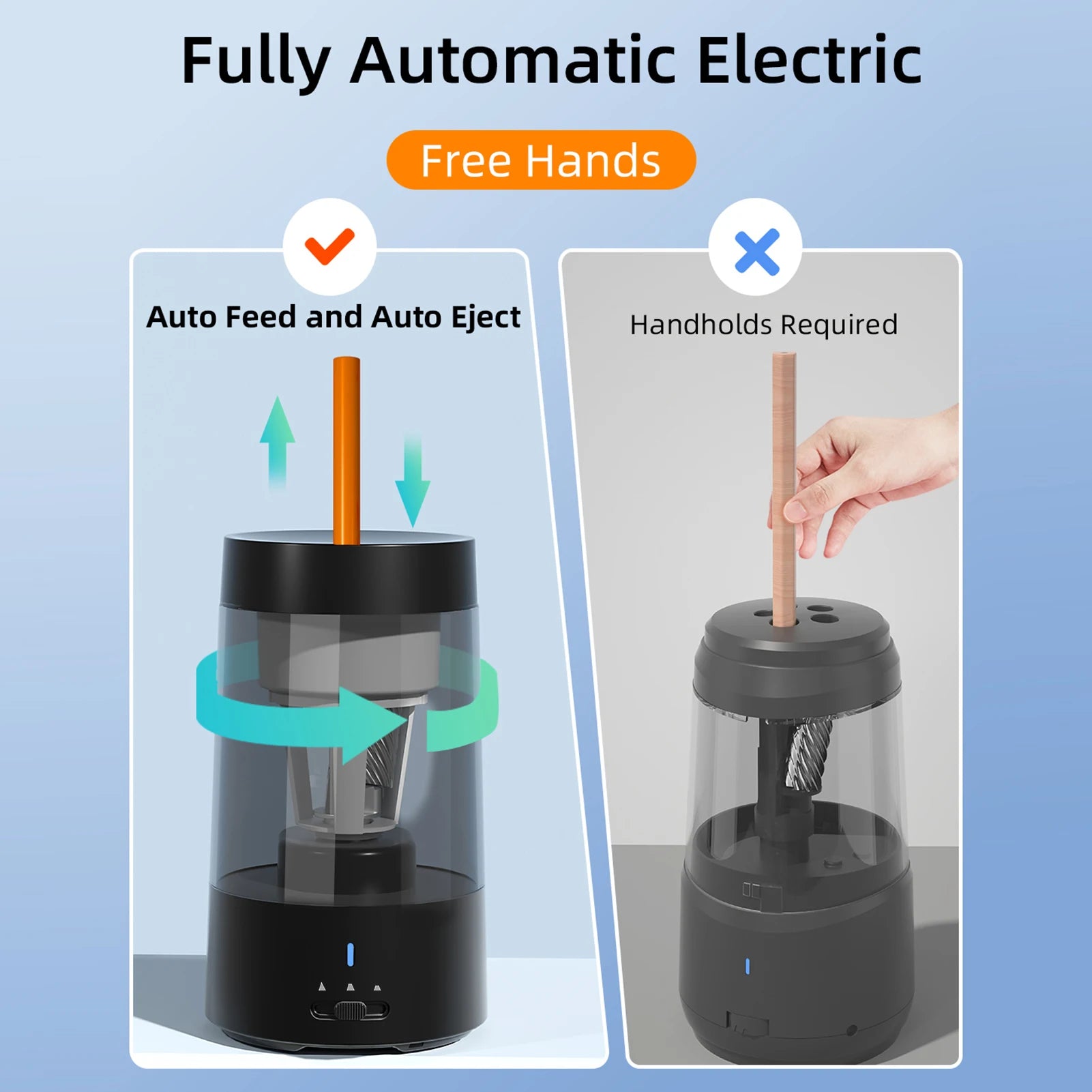 Automatic Electric Pencil Sharpener Portable Battery Powered for 6-8mm Pencil Support Hexagonal/ Triangular/ Round pencils