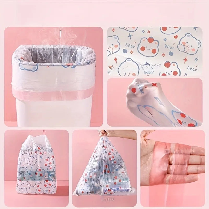 100-Count Drawstring Trash Bags – 19.7x17.7in Thick Unscented Liners for Kitchen, Bathroom & Office, Cute Printed Design