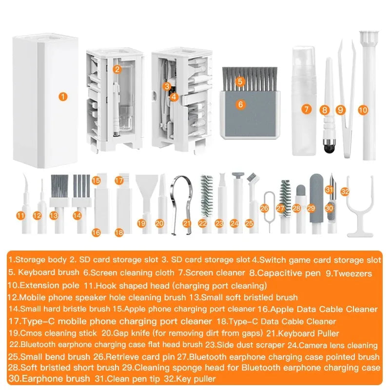 32 in 1 Mobile Phones Cleaning Kit Multifunctional Cleaner Set For Keyboard Camera Laptop Earphone Clean Pen Brush Cleaning Tool