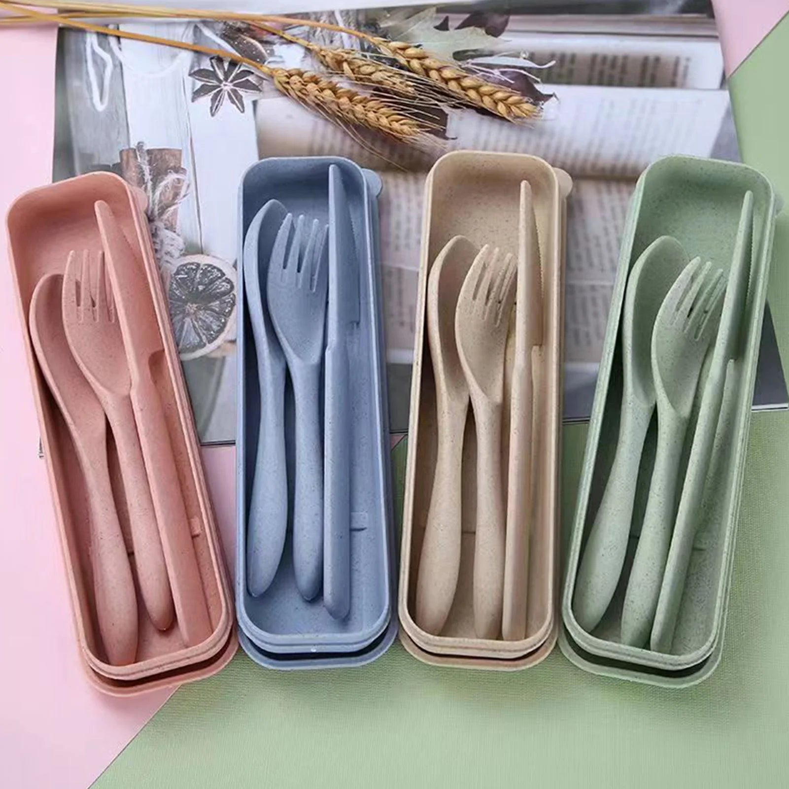 Straw Cutlery Set Modern Portable Fork, Spoon, and Knife Set with Storage Case Ideal for Office, School, and Picnics