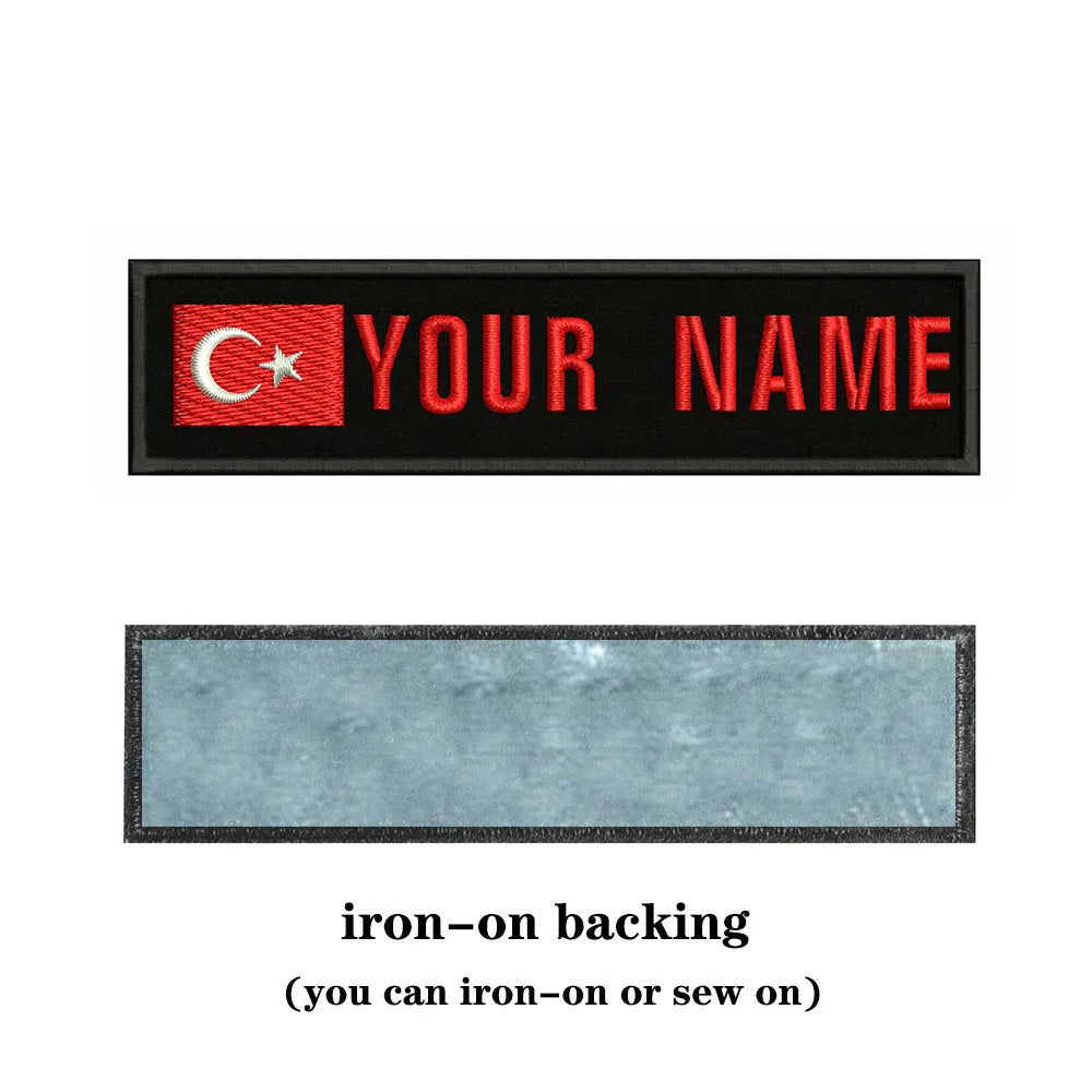 Turkish Flag Turkey 10X2.5cm Embroidery Custom Name Text Patch Stripes Badge Iron On Or  Patches