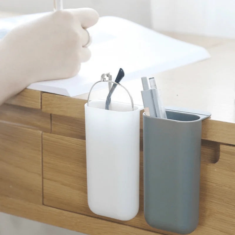 Multi Functional Desktop Display Pocket Pen Holder, Office Desk Stationery Pen Box, Adhesive Small Item Storage Tube