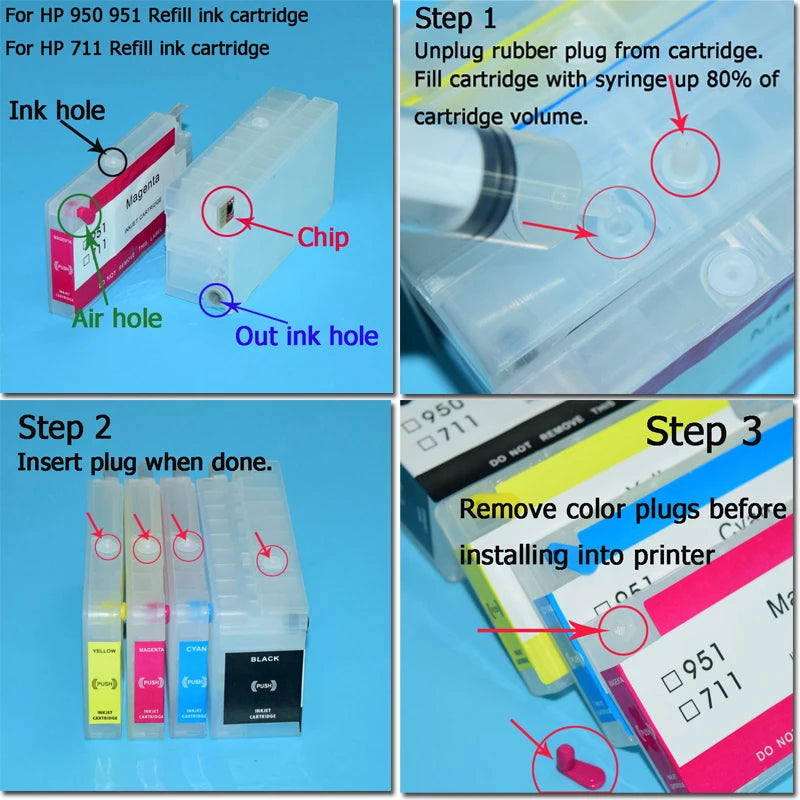Empty Refillable Ink Cartridge For HP711 With ARC Chip For HP Designjet T120 T520 For HP 711 Printer