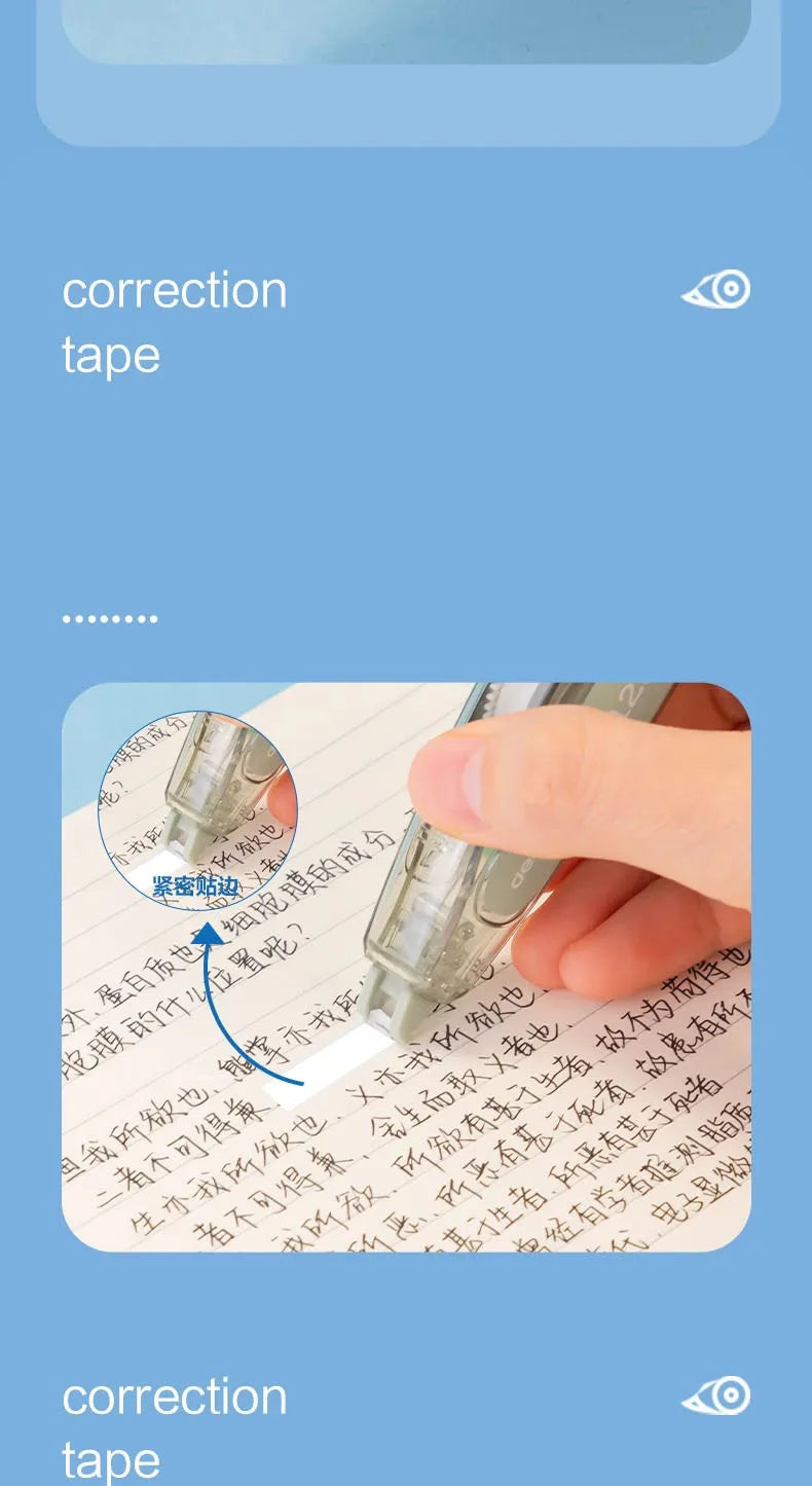 Press Correction Tape Set 5mm*12m Large Capacity Refill Replacement Stationery School Office Supplies Pen Style Correction Tape