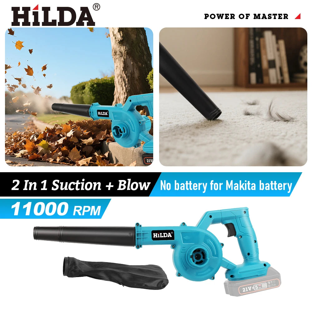 HILDA Electric Air Blower Cordless Power Tools Garden Vacuum Cleaner Dust Computer Collector Handheld for Makita Battery