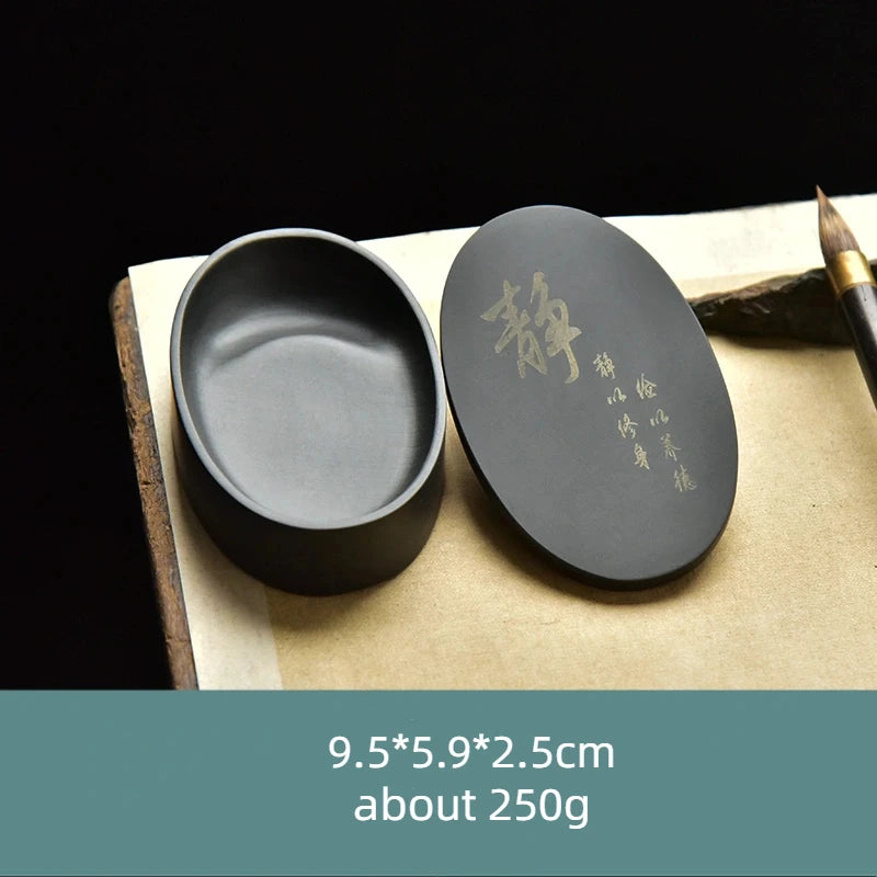 Small Portable Ink stone Chinese Style Calligraphy Regular Script Ink Stone Students Brush Writing Raw Stone She Inkstone