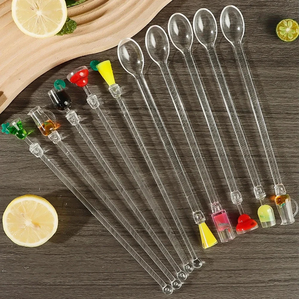 Clear Acrylic Cocktail Stirrers, Drink Mixing Spoon Sticks, Bar Coffee Stirring Rods for Home, Cafe, Restaurant & Party Use