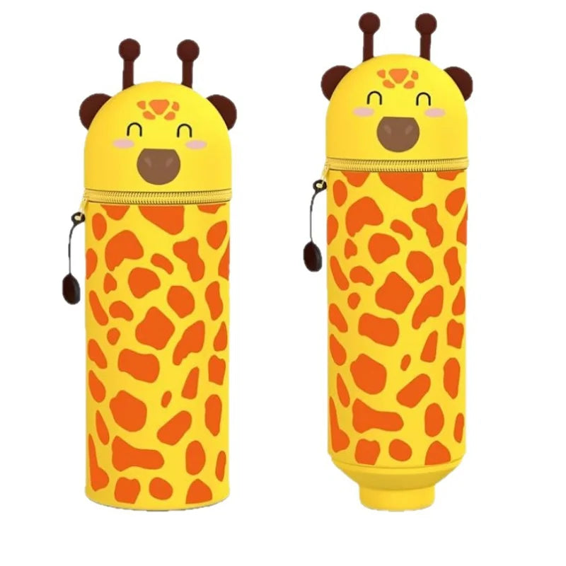 1PCS Kawaii Animals Silicone Telescoping Pencil Case Student Large Capacity Stationery Bag Giraffe/ Bee/Panda Learn Stationery