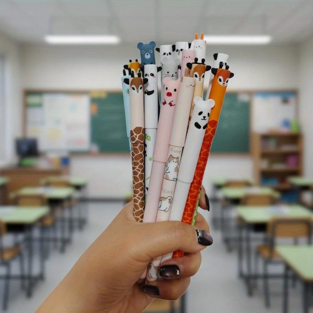 10-Pack of Erasable Pens with Random Designs, Blue Ink, Cute Bear Erasable Pens, Animal Erasable Gel Pens, Cartoon-Themed Erasable Pens for Students, Thermal Erasable Pens, Stationery with Smooth Writing