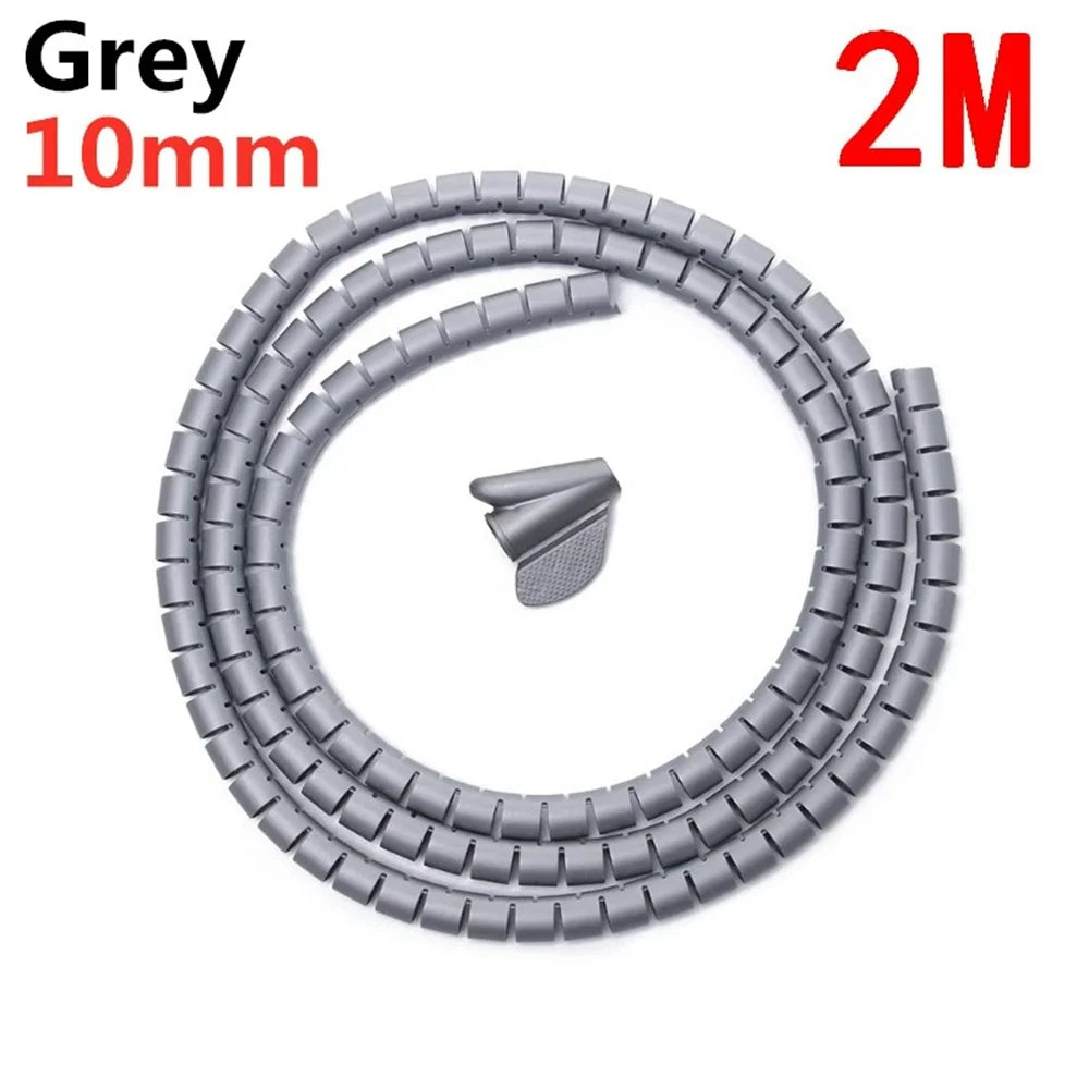 2M Cable Tube Clip Flexible Spiral Wire Protector Computer Cord Protective Tube Clip Cable Organizer Desk Tidy Management Tools