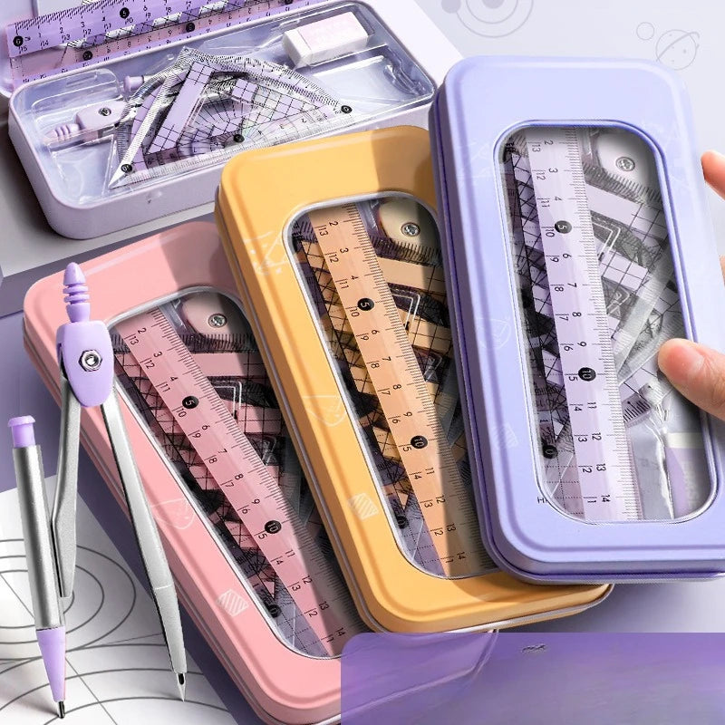 Ruler 8-piece Set Student-specific Compass Measuring Angle Ruler Triangle Ruler Ruler  Full Set of Ruler Stationery Gift Package