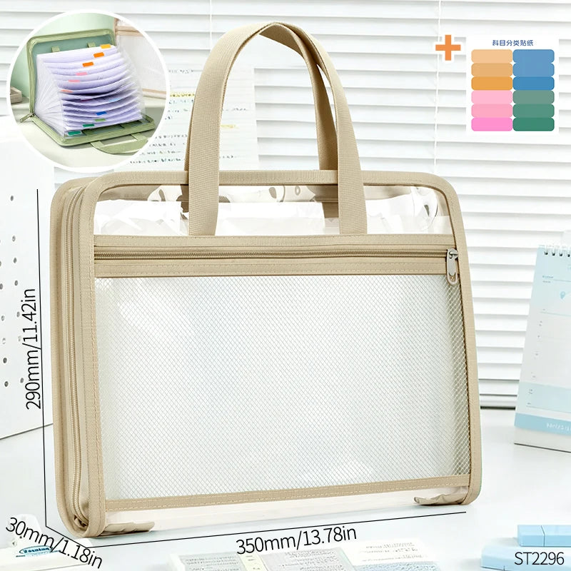 13 Layers A4 Transparent Handheld Accordion File Folder With Label Student Office Paper Organizer
