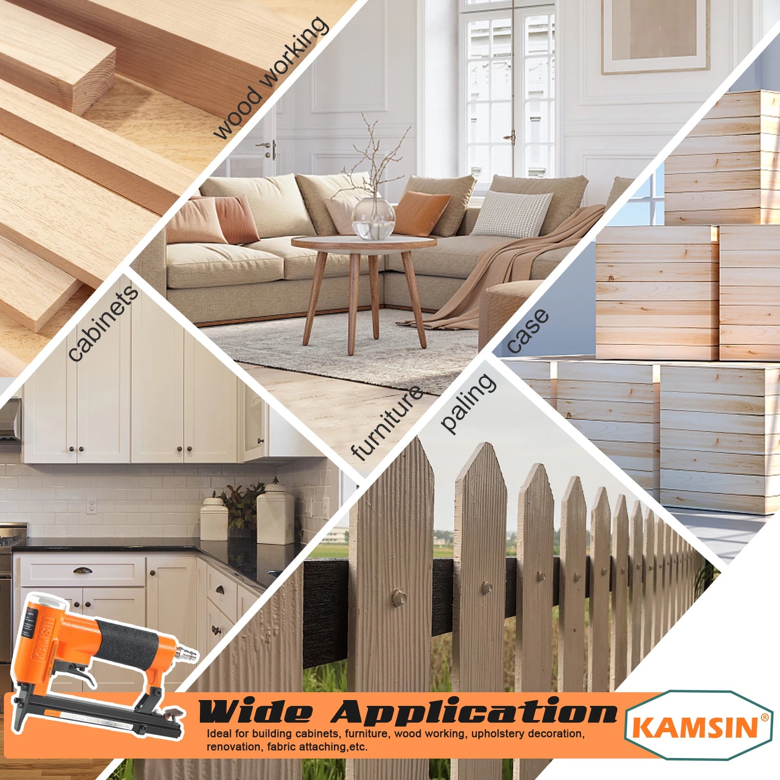 KAMSIN 7116 Nail Gun 22 Gauge Pneumatic Upholstery Stapler 71 Series Staples Fine Wire Stapler for Furniture and Fabric
