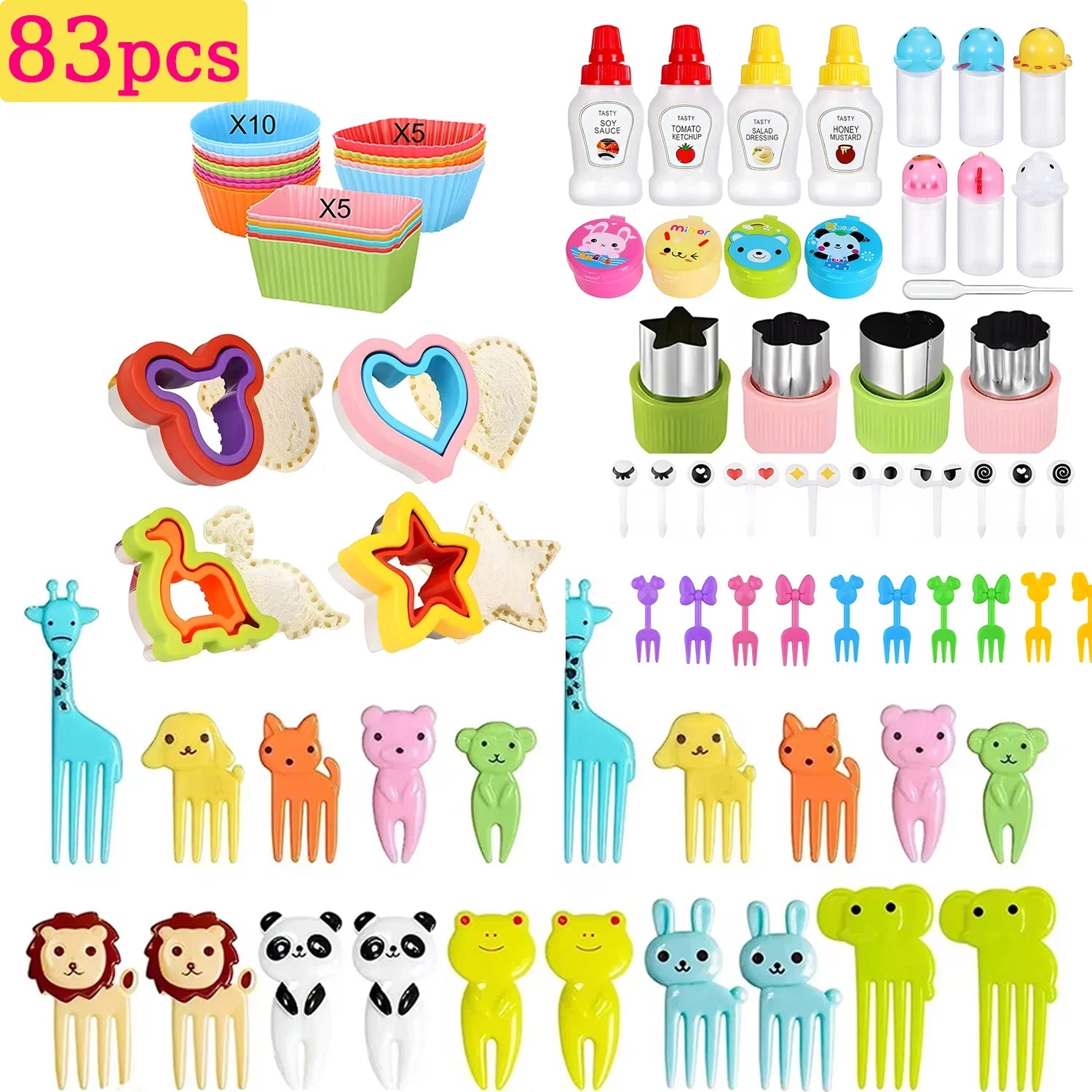 Mini fruit forks toothpicks skewer set for kids children plastic animal food picks for bento Lunch box decorating accessories