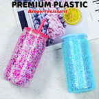 16OZ DIY Snowglobe Tumbler with Pre Drilled Hole Reusable Plastic Water Bottles Break-Resistant Mason Jar Cups for Holiday Gifts