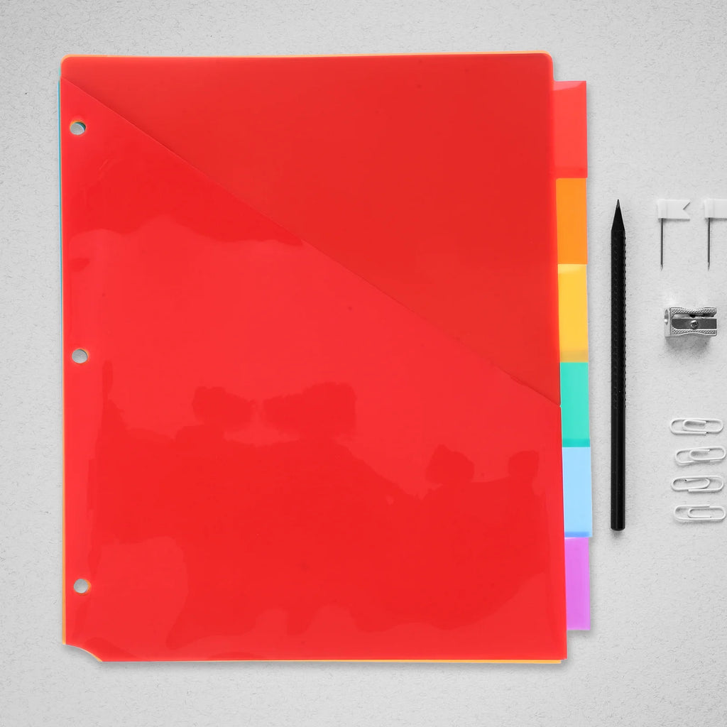 6pcs Multicolor Binder Dividers With Pockets Insertable Tabs For 3 Ring Binders Plastic Page Dividers Notebook Organization