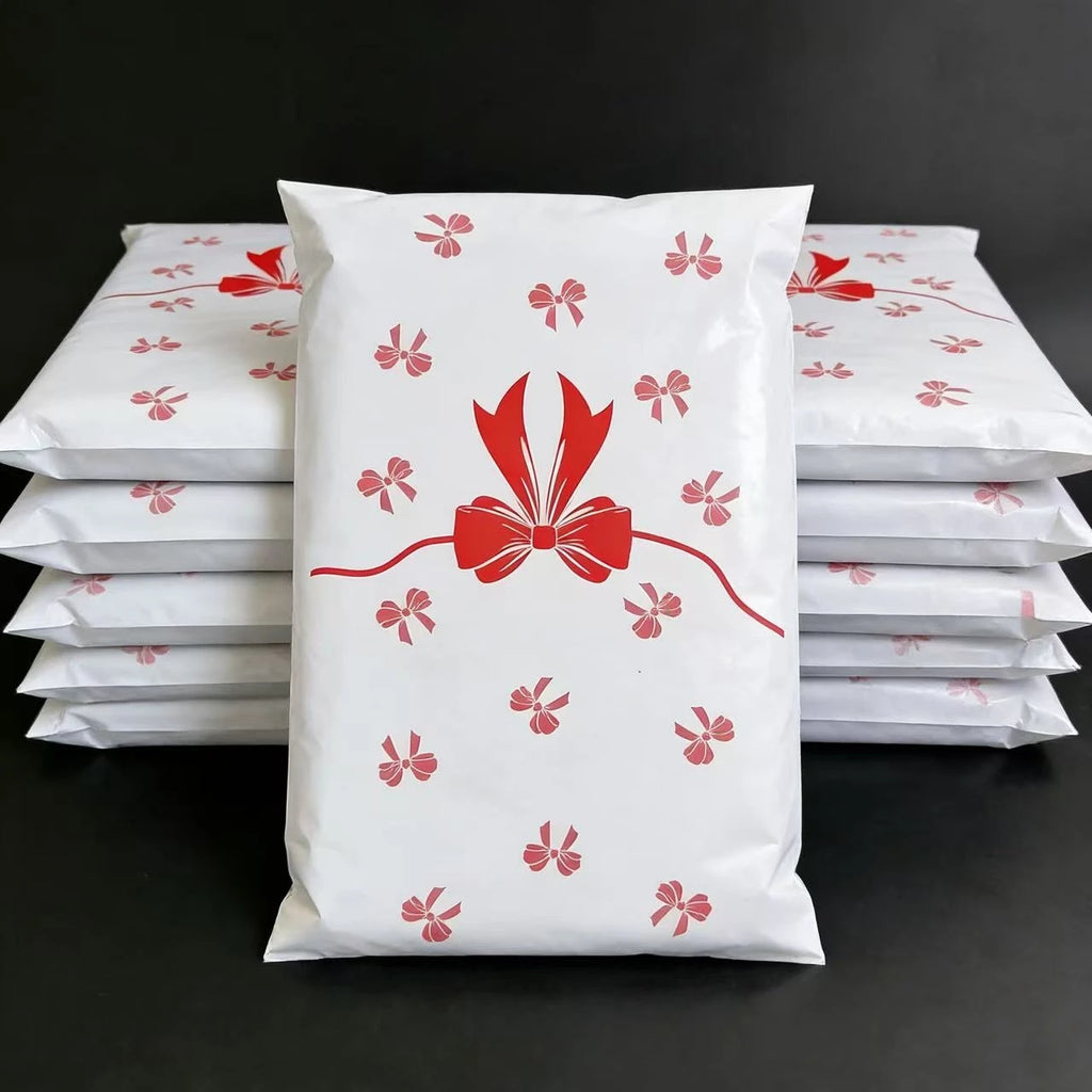 White Courier Poly Mailers Postal Bag Cute Bow Clothes Mailer Storage Packaging Bag Gifts Shoes Express Transport Pouch
