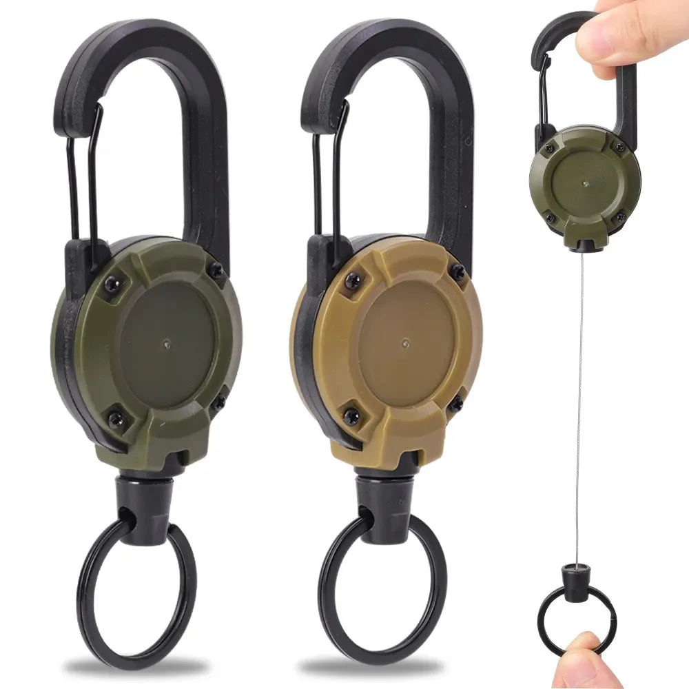 Retractable Heavy Duty Pull Reel Carabiner Key Chains Strong Steel Wire Rope Buckle Spring Key Ring Outdoor Sporty Keychain Tool