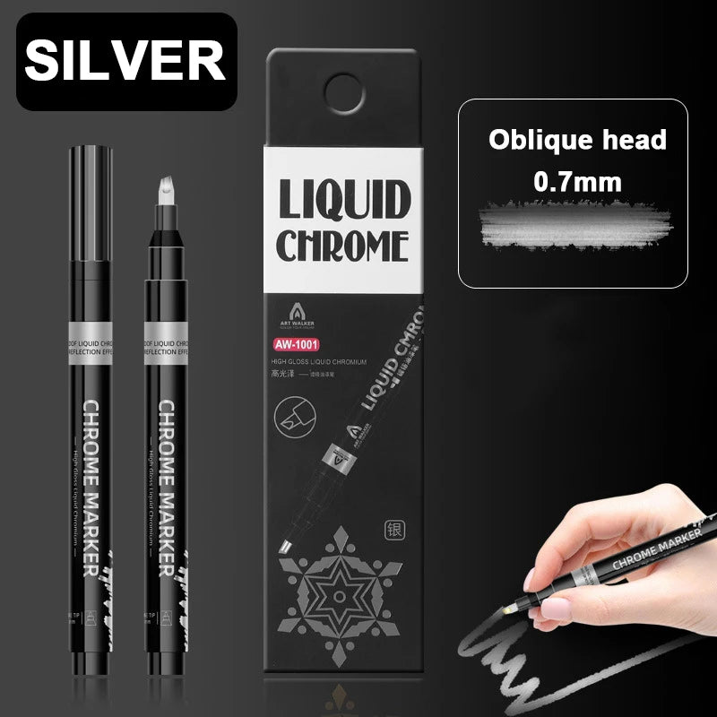 1Pcs Chrome Mirror Marker Pen 0.7mm 1mm 2mm DIY Reflective Paint Pen Permanent Gold Silver Copper Marker Model Painting Marking