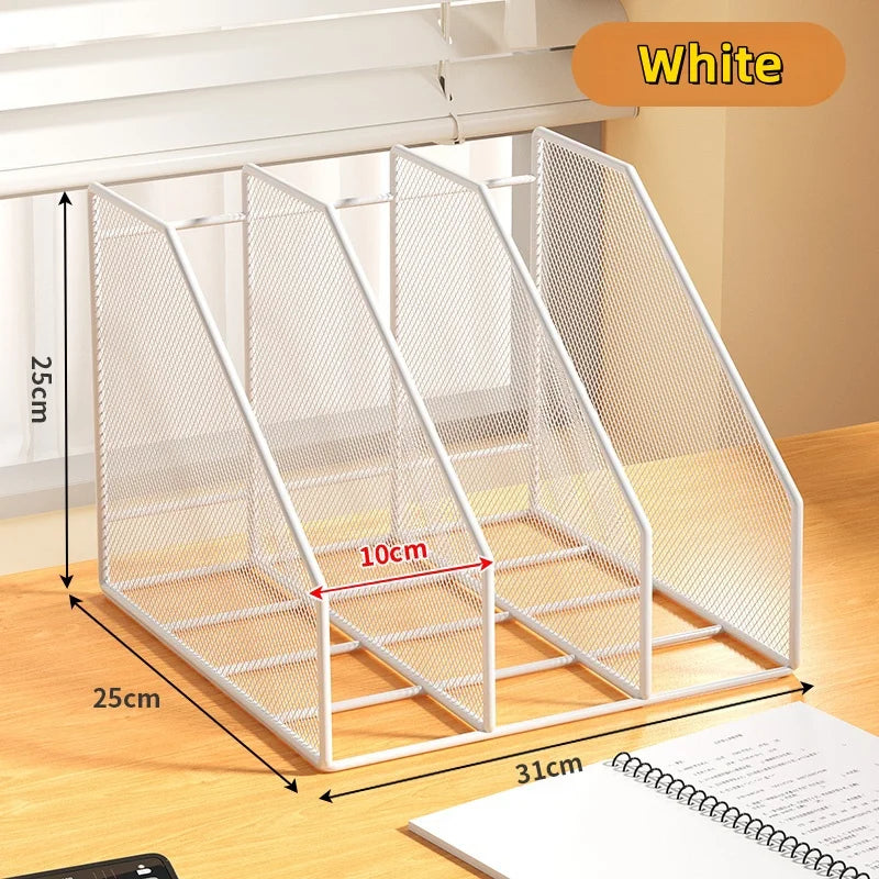3 or 4 Slot Desktop File Organizer Metal Mesh Magazine Book Document Holder Black White for Office School Home Students Teachers