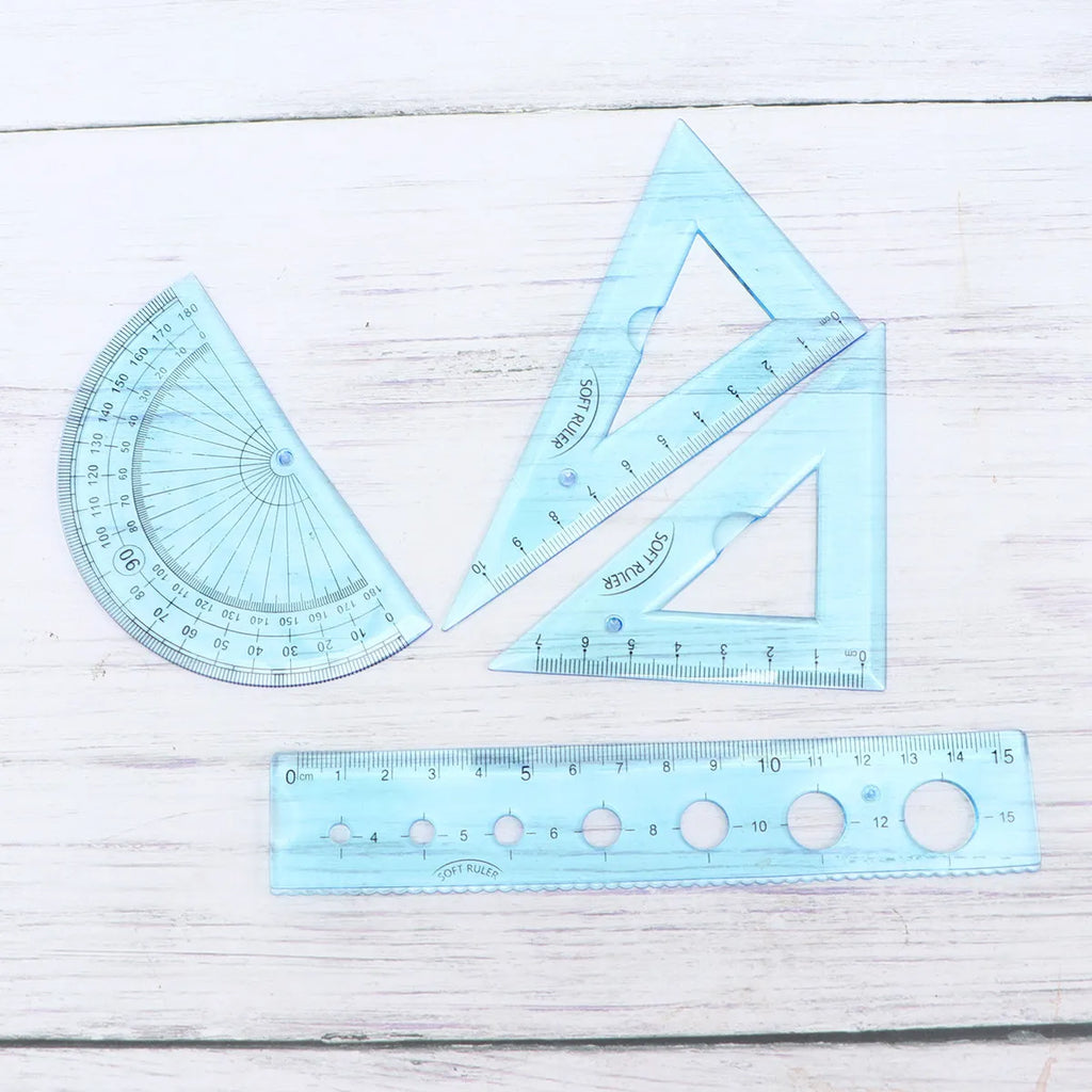 4Pcs Bendable Plastic Ruler Set Small Size Easy Carry Clear Scale Non Slip Geometry Tools for Kids Students Teachers Architects