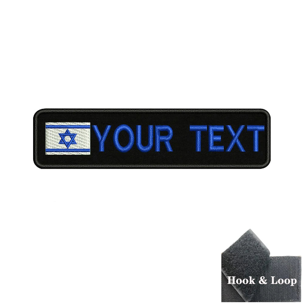 1PC 10cmx2.5cm Israel Flag Custom Personalized Name number Patch Stripes Badge tags Armband Iron On Or Hook Loop embroidered