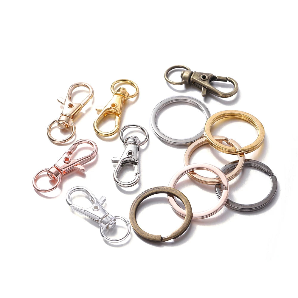 10/20Pcs Swivel Clasps Set Lanyard Snap Hooks with Key Chain Rings Keychain Clip Hooks for DIY Necklace Bracelet Chain Supplies